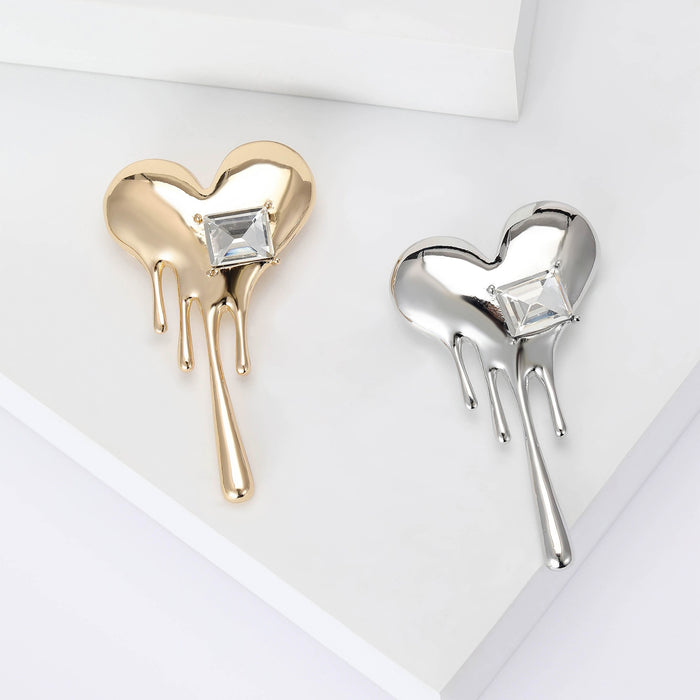 Alloy Rhinestone Melting Heart Brooch For Coat Collar Accessories