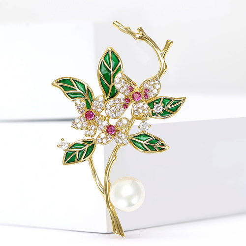 Copper Zircon Flower Brooch Pin For Women Fashion Apparel