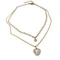 French Elegant Copper Zircon Pearl Heart Double Layer Collarbone Necklace For Women view 5