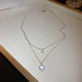 French Elegant Copper Zircon Pearl Heart Double Layer Collarbone Necklace For Women view 2