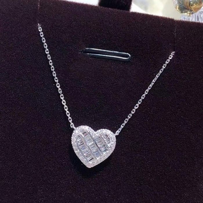 Heart Micro Pave Full Zircon Necklace For Women, Light Luxury Fashion Collarbone Chain