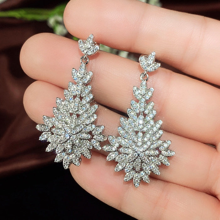Luxury Full Rhinestone Bridal Drop Earrings For Wedding Evening Fashion Jewelry