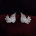 Vintage 3D Angel Wing Stud Earrings, Feather Cubic Zirconia Piercing Earrings For Women view 3