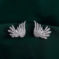 Vintage 3D Angel Wing Stud Earrings, Feather Cubic Zirconia Piercing Earrings For Women view 1