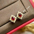 Vintage Court Style Simulated Ruby Zircon Stud Earrings Anniversary Gift For Women view 5