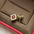 Vintage Court Style Simulated Ruby Zircon Stud Earrings Anniversary Gift For Women view 2