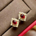 Vintage Court Style Simulated Ruby Zircon Stud Earrings Anniversary Gift For Women view 1