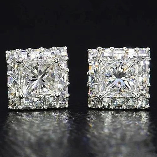 Classic Square Full Diamond Zircon Stud Earrings Hip Hop Micro Pave Unisex Sparkling Jewelry