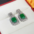 European Style Rectangular Emerald Green Zircon Drop Earrings With Diamond Accents For Women view 4