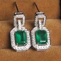European Style Rectangular Emerald Green Zircon Drop Earrings With Diamond Accents For Women view 1