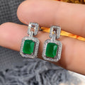 European Style Rectangular Emerald Green Zircon Drop Earrings With Diamond Accents For Women view 3