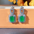 European Style Rectangular Emerald Green Zircon Drop Earrings With Diamond Accents For Women view 2