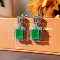 European Style Rectangular Emerald Green Zircon Drop Earrings With Diamond Accents For Women view 5