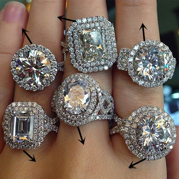 Luxury Copper Wedding Ring With White Gold Plating And Hand Set Zircon Stones For Bridal Jewelry