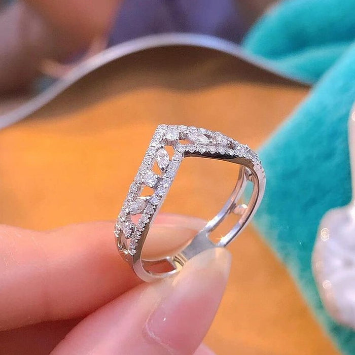 Sparkling Marquise Gemstone Double Wishbone Ring For Women Layered Zircon Fashion Finger Jewelry