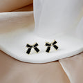 Silver Needle Bowknot Flower Chain Pearl Stud Earrings, Geometric Small Bell Ear Jewelry view 2