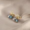 Silver Needle Bowknot Flower Chain Pearl Stud Earrings, Geometric Small Bell Ear Jewelry view 4