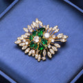 Copper Zircon Emerald Style Brooch Pin Vintage Coat Accessory view 4