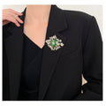 Copper Zircon Emerald Style Brooch Pin Vintage Coat Accessory view 2