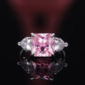 Korean Princess Square Four Prong Pink Crystal Ring For Women, Light Luxury Zircon Color Gem Finger Ring view 1