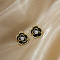 Silver Needle Rose Flower Earrings, Vintage French Pearl Asymmetric Camellia Stud Earrings view 2