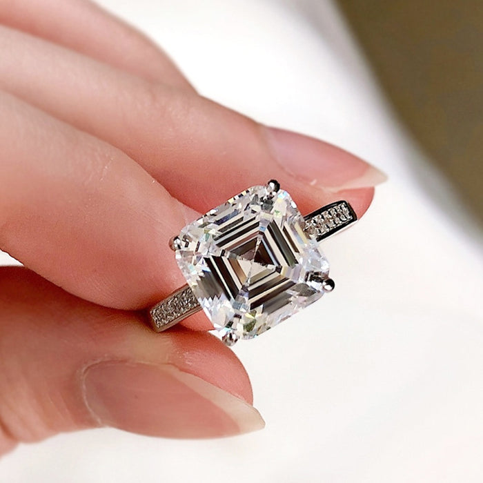 Classic Four Prong Square Zircon Wedding Ring For Women, European American Bridal Finger Jewelry