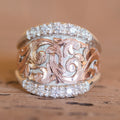 Vintage Palace Style Unisex Ring With Embossed Carved Floral Pattern And Two Tone Finish view 1