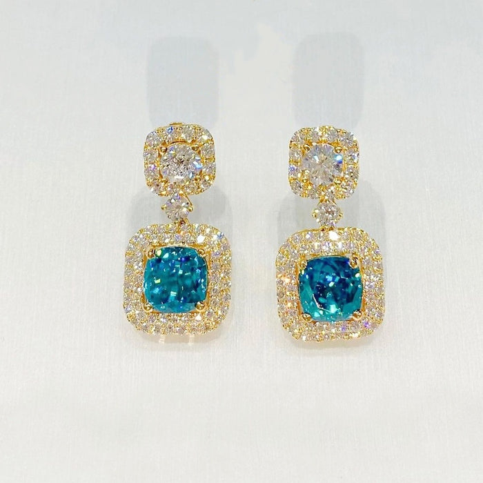 Light Luxury Geometric Square Drop Earrings For Women With Colorful Gemstone Design