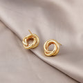 Elegant Gold Alloy Twisted Knot Hollow Geometric Studs, Polished Braided Hoop Statement Earrings view 4