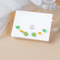 Green Daisy Heart Enamel Stud Set, Sweet Cartoon Contrast Color Mini 3 Pair Women's Earrings view 1