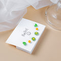 Green Daisy Heart Enamel Stud Set, Sweet Cartoon Contrast Color Mini 3 Pair Women's Earrings view 3