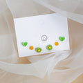 Green Daisy Heart Enamel Stud Set, Sweet Cartoon Contrast Color Mini 3 Pair Women's Earrings view 2