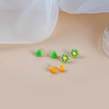 Green Daisy Heart Enamel Stud Set, Sweet Cartoon Contrast Color Mini 3 Pair Women's Earrings view 4