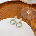 Elegant Pearl Stud Drop Alloy Enamel Geometric Round Hoop Pendant Sweet Summer Vintage Earrings view 3