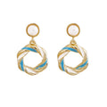 Elegant Pearl Stud Drop Alloy Enamel Geometric Round Hoop Pendant Sweet Summer Vintage Earrings view 5
