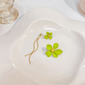 Fresh Green Enamel Flower Asymmetric Chain Tassel Sweet Floral Stud Earrings view 4