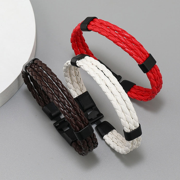 Vintage Multilayer Braided Leather Bracelet With Alloy Accents Punk Wrist Jewelry