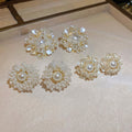 Gold Plated Pearl Flower Cluster Stud Earrings With Silver Pins French Forest Sweet Style view 1