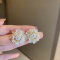 Gold Plated Pearl Flower Cluster Stud Earrings With Silver Pins French Forest Sweet Style view 3