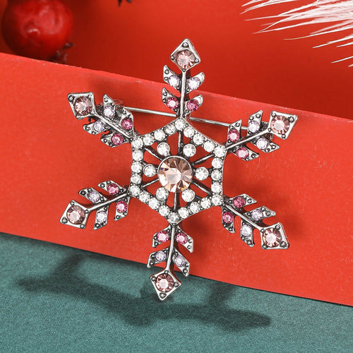 Alloy Rhinestone Snowflake Brooch Pin For Christmas Suit Decoration