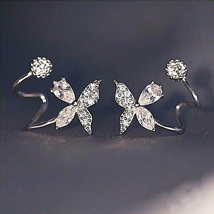 Korean Dongdaemun Style Floral Zircon Clip On Earrings For Women Simple Versatile Fashion Ear Jewelry