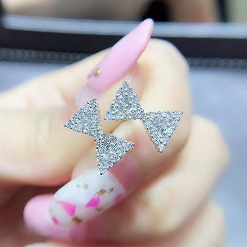 Micro Paved Zircon Bow Stud Earrings For Women, Niche Fairy Style Butterfly Knot Ear Jewelry
