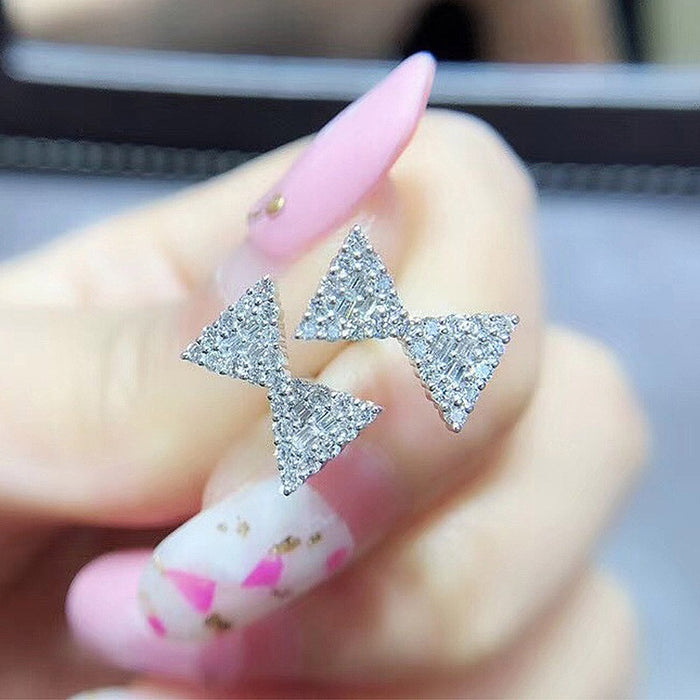 Micro Paved Zircon Bow Stud Earrings For Women, Niche Fairy Style Butterfly Knot Ear Jewelry