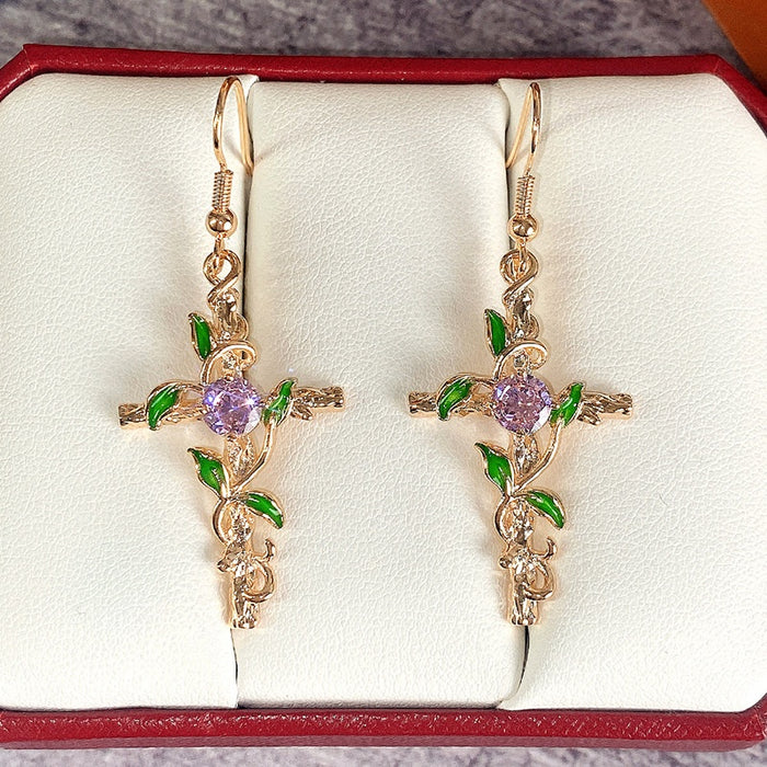 Creative Leaf Wrap Drip Oil Zircon Earrings For Women Cross Border Jewelry Ear Accessories