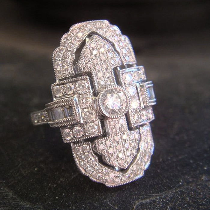 Vintage Hollow Court Style Full Zircon Ring, Unique Unisex Rhinestone Finger Jewelry