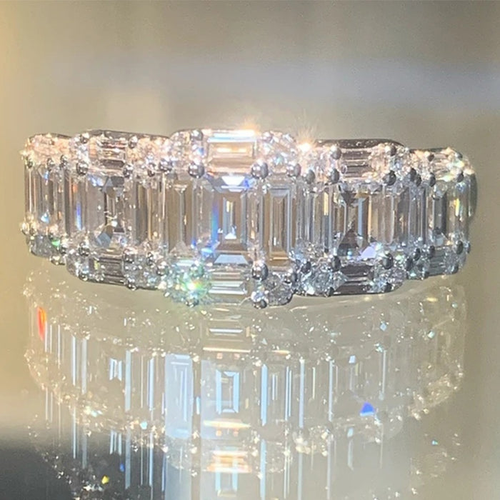 Square Cut Zircon Ring With Rhinestone Inlay Fashion OL Unisex Finger Ring Jewelry