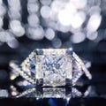 Luxury Micro Paved Sparkling Zircon Princess Cut Engagement Ring X Shape Light Luxury Wedding Ring view 1