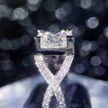 Luxury Micro Paved Sparkling Zircon Princess Cut Engagement Ring X Shape Light Luxury Wedding Ring view 3