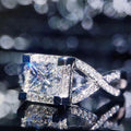 Luxury Micro Paved Sparkling Zircon Princess Cut Engagement Ring X Shape Light Luxury Wedding Ring view 2