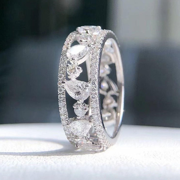 Hollow Full Zircon Stack Ring For Women Niche Luxury Wedding Band Jewelry